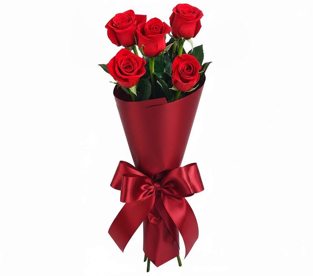 Букет 5 Красных роз Эдлесс Лав в Зелёную Поляну