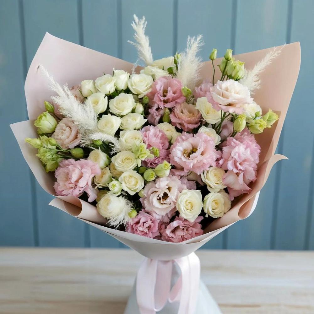 Букет цветов из: Альстромерии и Розы в Зелёную Поляну