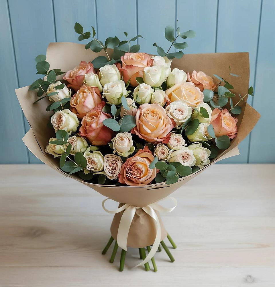 Букет цветов из: Альстромерии и Розы в Зелёную Поляну