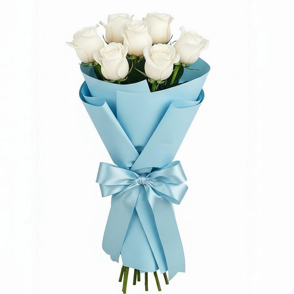 Букет 7 белых роз Проуд в Зелёную Поляну