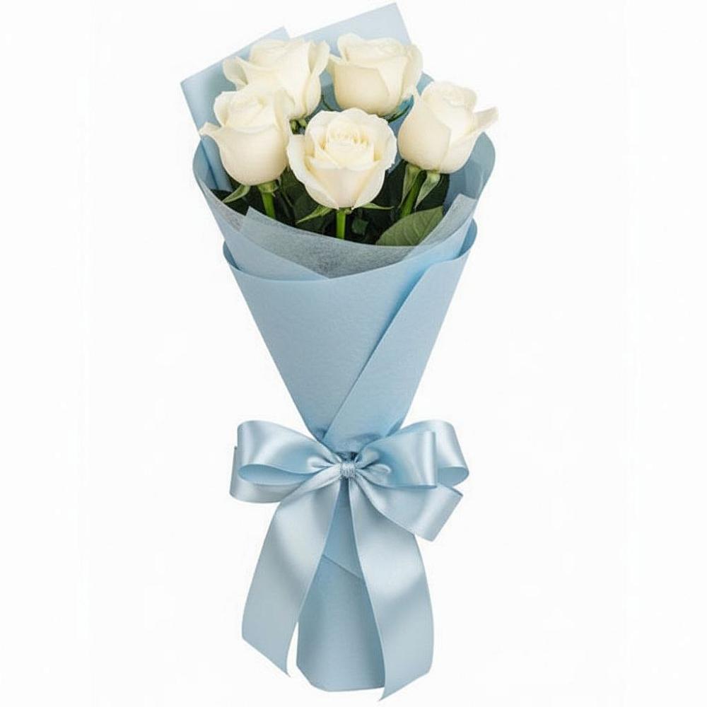 Букет 5 Белых роз Проуд в Зелёную Поляну