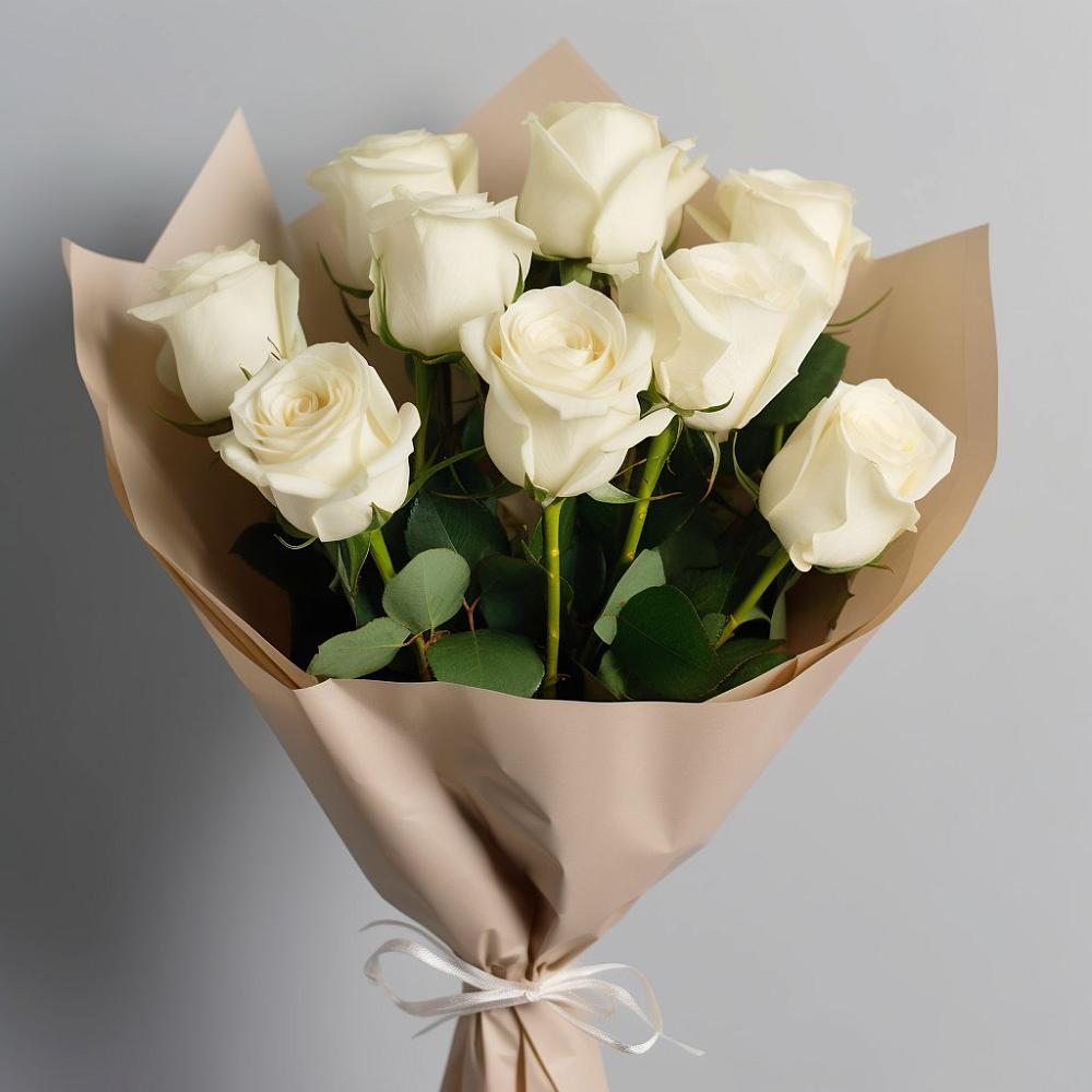 Букет 9 Белых роз Эдлесс Лав в Зелёную Поляну