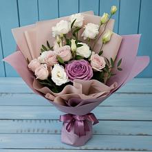 Букет цветов из:  Розы и Лизиантусы в Зелёную Поляну