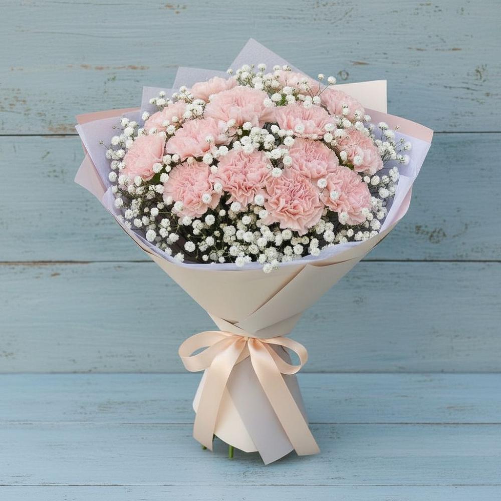 Букет цветов из: Гвоздики в Зелёную Поляну