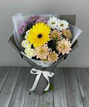 Букет цветов из:  Розы, Герберы и Хризантемы #REPLACE_PRED# Зелёную Поляну