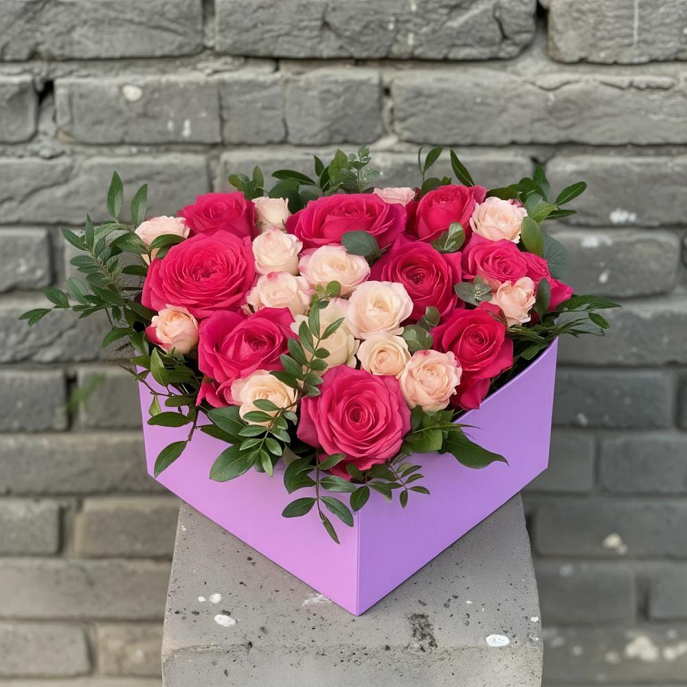 Цветочная композиция из Розы в коробке в Зелёную Поляну