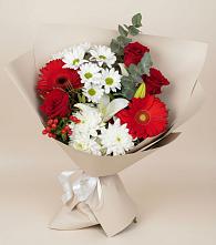 Букет цветов из:  Розы, Хризантемы, Герберы и Лилии в Зелёную Поляну