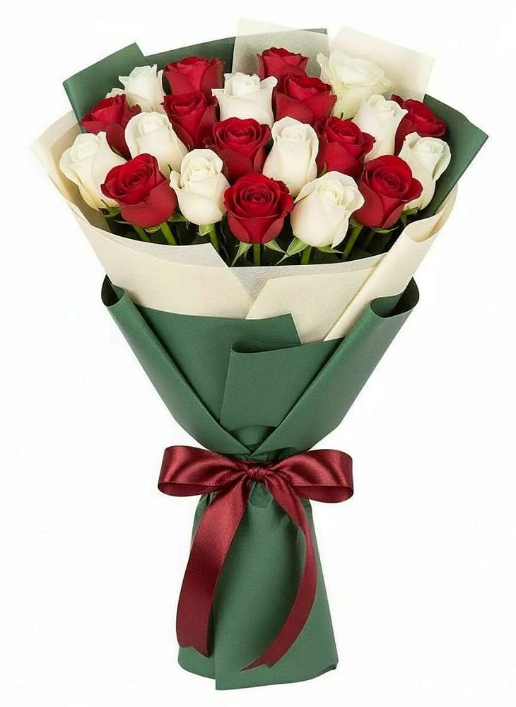 Букет Микс из красных и белых роз в Зелёную Поляну