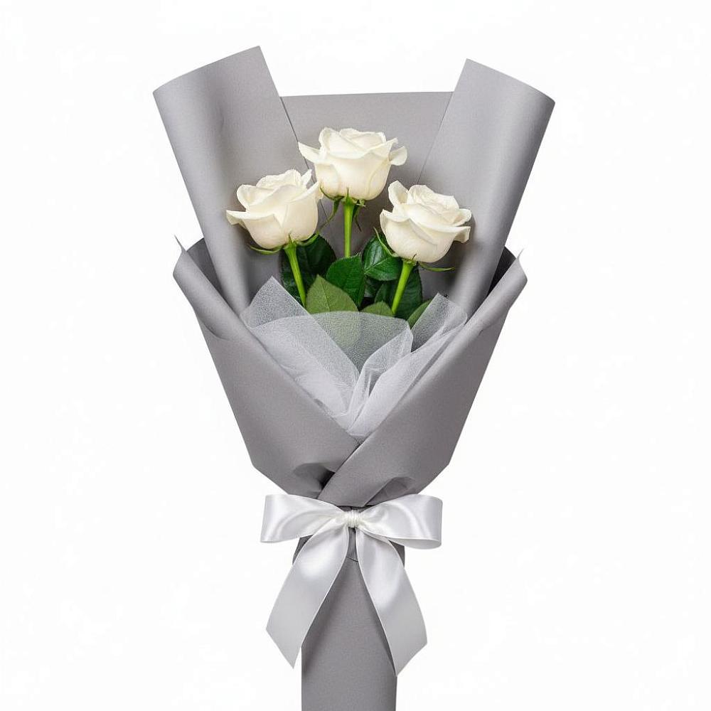 Букет 3 белые розы в Зелёную Поляну