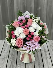 Букет цветов из:  Альстромерии, Гвоздики, Розы и Хризантемы #REPLACE_PRED# Зелёную Поляну