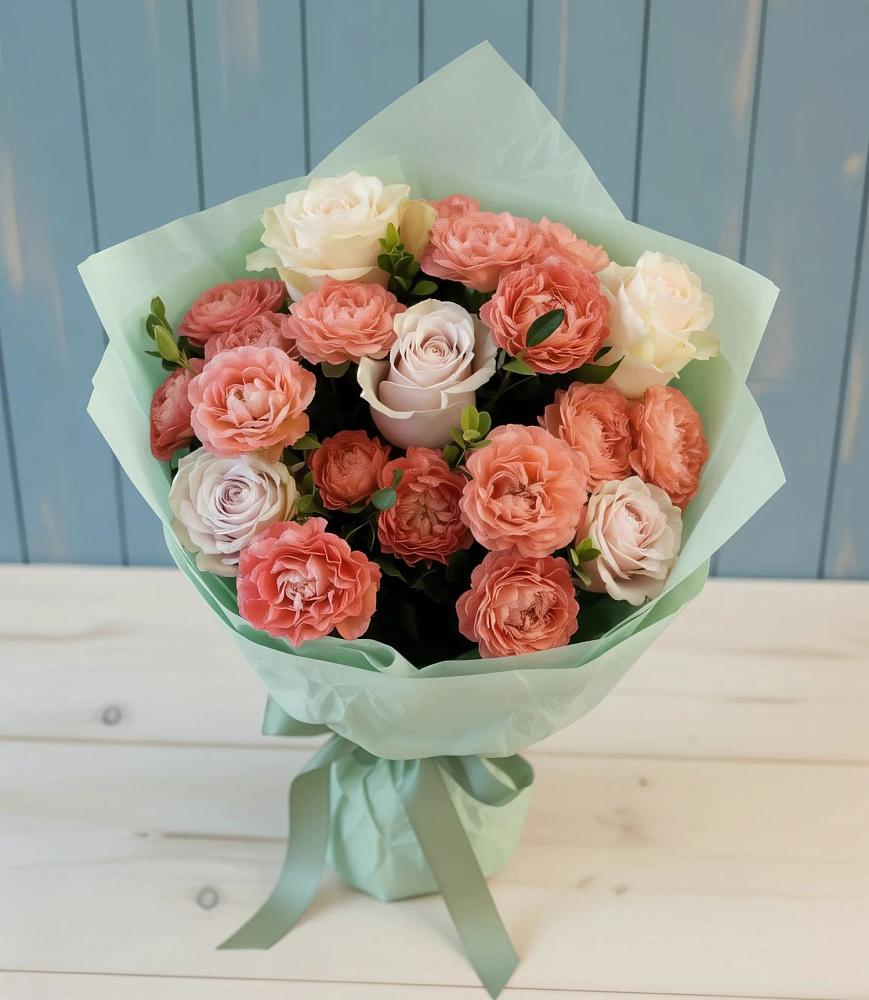 Букет цветов из: Розы в Зелёную Поляну