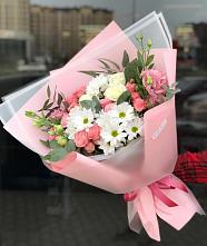 Букет цветов из:  Розы, Лизиантусы и Хризантемы в Зелёную Поляну