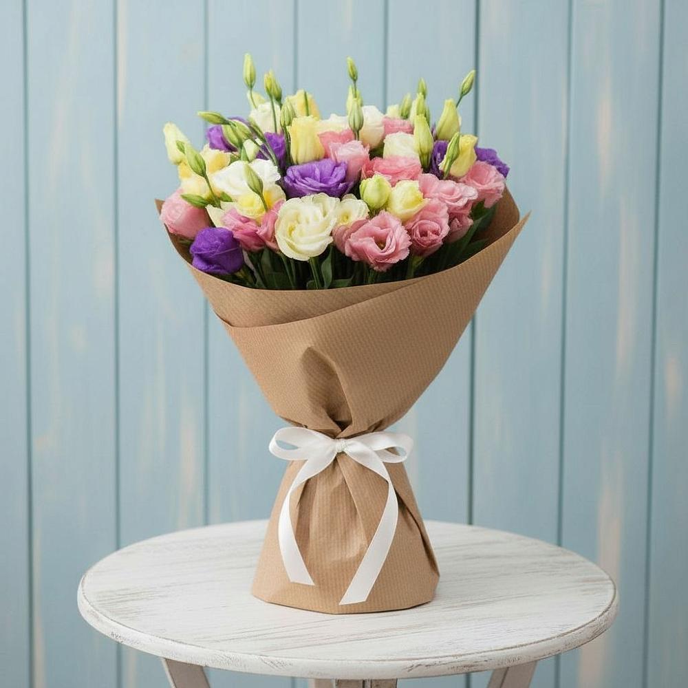 Букет цветов из: Лизиантусы в Зелёную Поляну