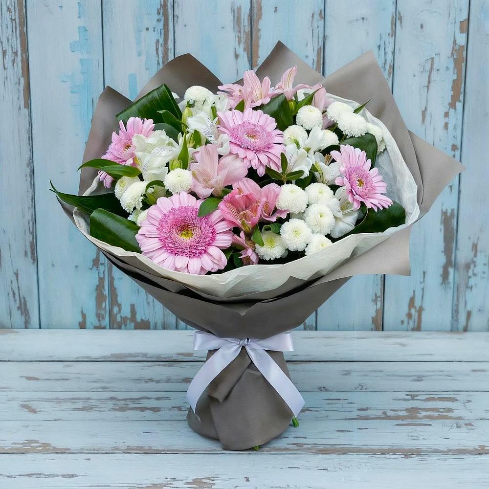 Букет цветов из: Герберы, Альстромерии и Хризантемы в Зелёную Поляну