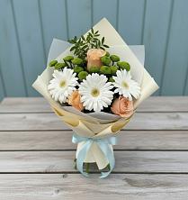 Букет цветов из:  Герберы, Розы и Хризантемы в Зелёную Поляну