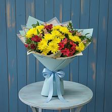 Букет цветов из:  Альстромерии и Хризантемы в Зелёную Поляну