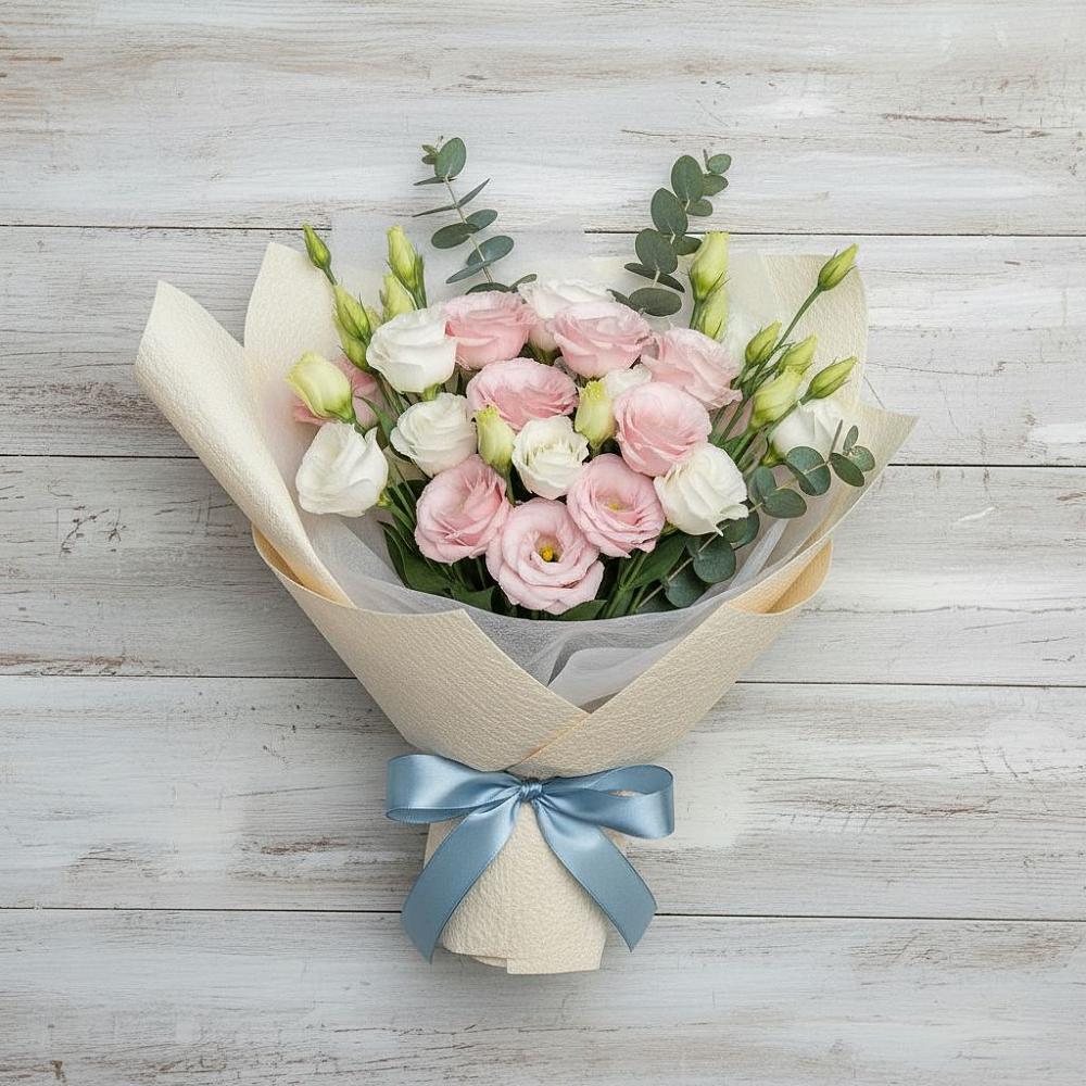 Букет цветов из: Лизиантусы в Зелёную Поляну