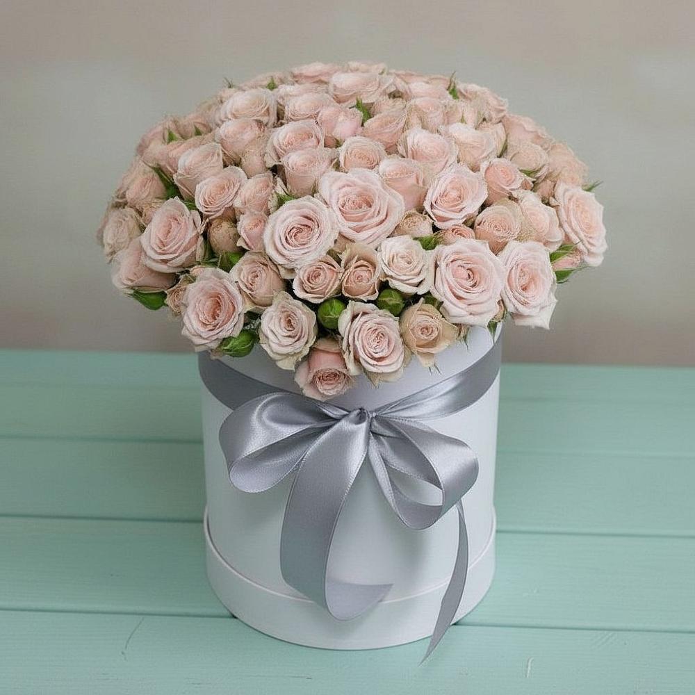 Цветочная композиция из Розы в шляпной коробке в Зелёную Поляну